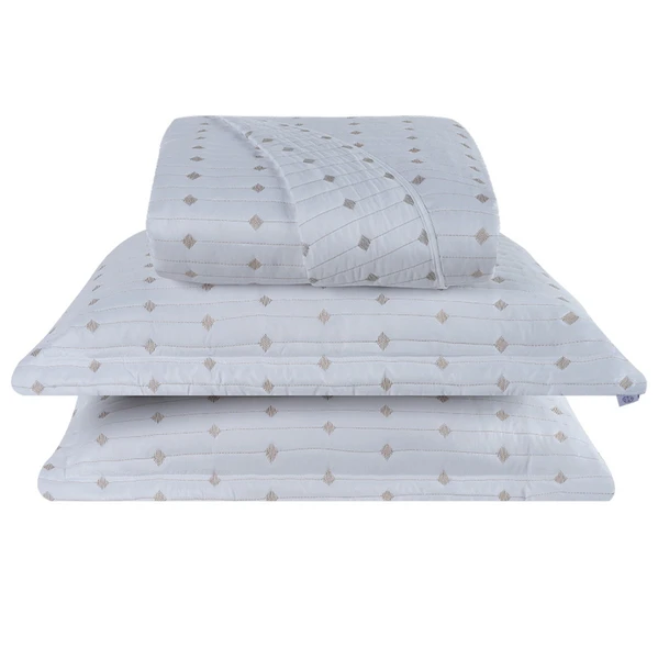 Cobre Leito Casal Padrão Decor Bordado 200 Fios 3 Peças - Branco - Hipercal 100% Poliéster