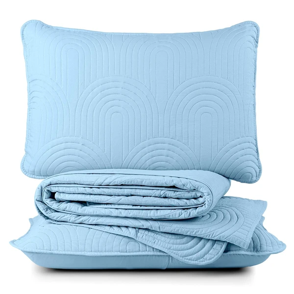 Cobre Leito Casal Padrão Dupla Face Riviera Micropercal 200 Fios Azul - 3 Peças