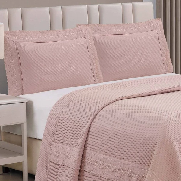 Cobre Leito King Majestic Bordado Inglês Micropercal 300 Fios Toque de Algodão 3 Peças - Malva - 100% Poliéster