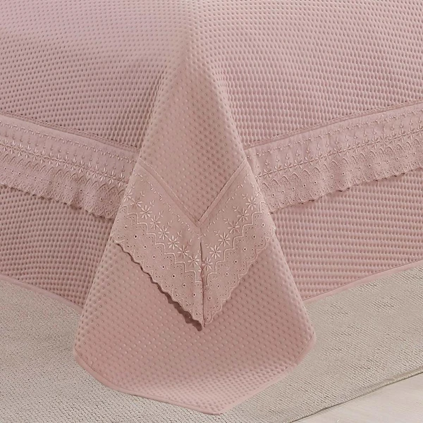 Cobre Leito King Majestic Bordado Inglês Micropercal 300 Fios Toque de Algodão 3 Peças - Malva - 100% Poliéster