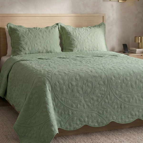 Cobre Leito King Vintage Micropercal 300 Fios 3 Peças - Verde- 100% Poliéster