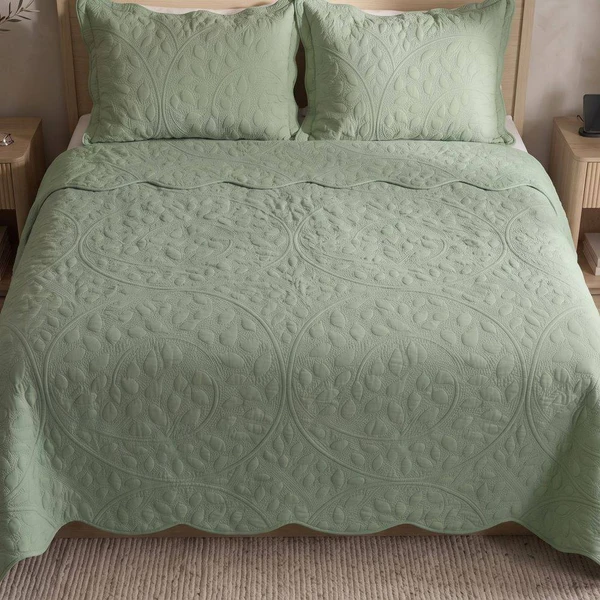 Cobre Leito King Vintage Micropercal 300 Fios 3 Peças - Verde- 100% Poliéster
