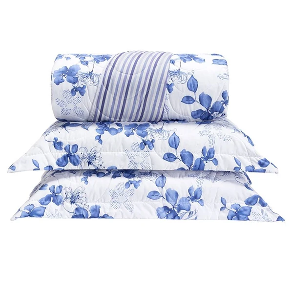 Cobre Leito Queen Colori Dupla Face 200 Fios 3 Peças - Flores Azuis