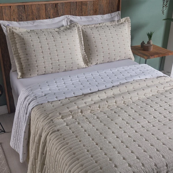 Cobre Leito Queen Decor Bordado 200 Fios 3 Peças - Avela - Hipercal 100% Poliéster