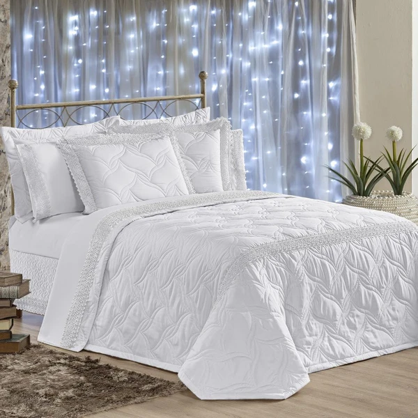 Cobre Leito Queen Matelassê e Guipir Royalle 5 Peças - Branco