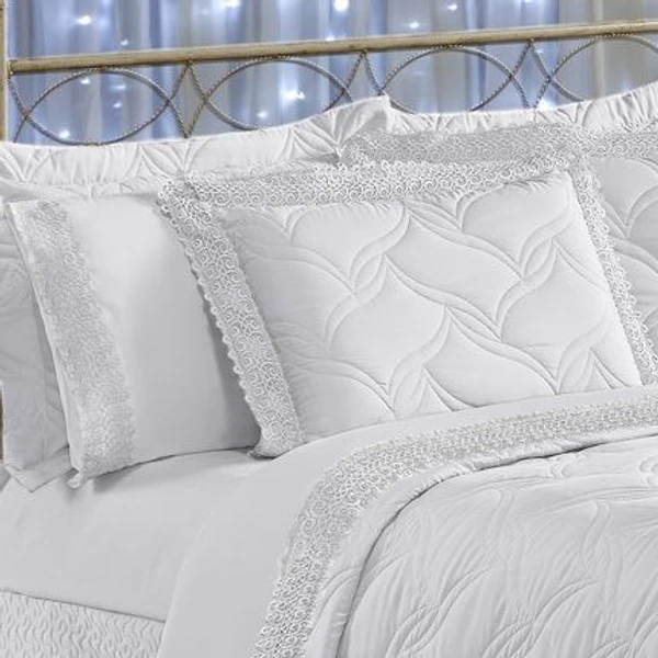 Cobre Leito Queen Matelassê e Guipir Royalle 5 Peças - Branco