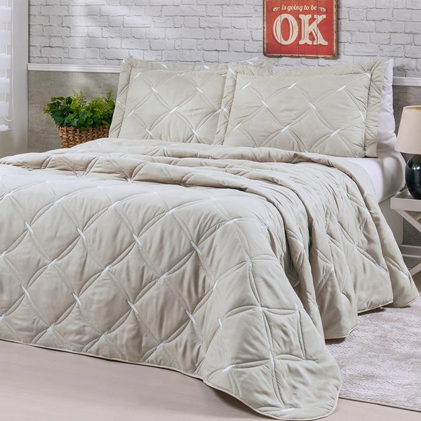 Cobre Leito Queen Unique 200 Fios Bordado 3 Peças - Avela