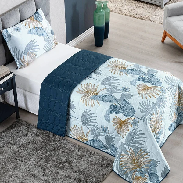 Cobre Leito Solteiro Colori Dupla Face Hipercal 200 Fios 2 Peças - Tropic - 100% Poliéster