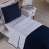 Cobre Leito Solteiro Cristal Percal 200 Fios Bordado 2 Peças - Azul Marinho