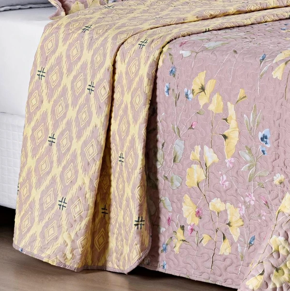 Colcha Casal Padrão Bouti Estampada Dupla Face 3 Peças - Lavanda