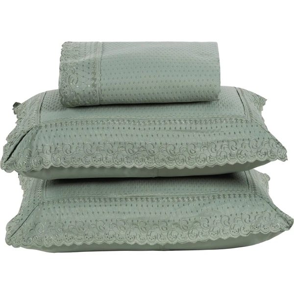 Colcha Queen Home Paris com Bordado Inglês Micropercal 300 Fios Toque de Algodão 3 Peças - Verde - 100% Poliéster