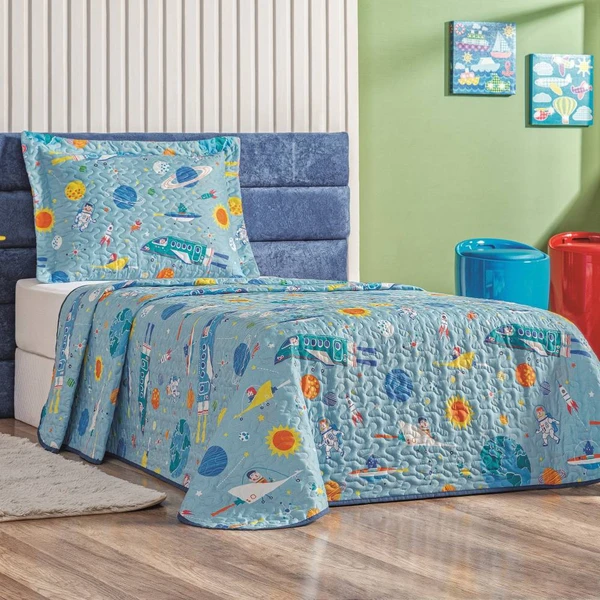 Colcha Solteiro Bouti Kids Dupla Face Estampado 2 Peças - Astronauta