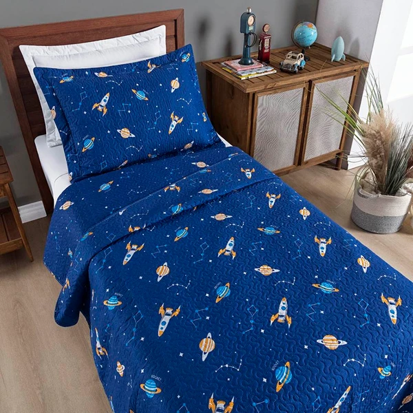 Colcha Solteiro Bouti Kids Dupla Face Estampado 2 Peças - Galaxia