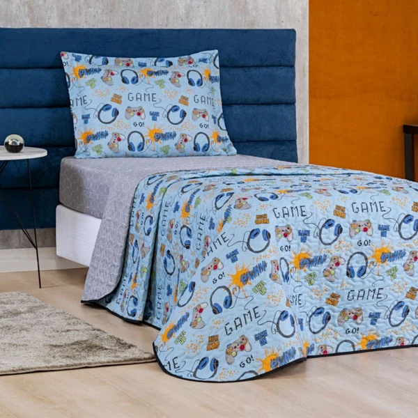 Colcha Solteiro Bouti Kids Dupla Face Estampado 2 Peças - Game