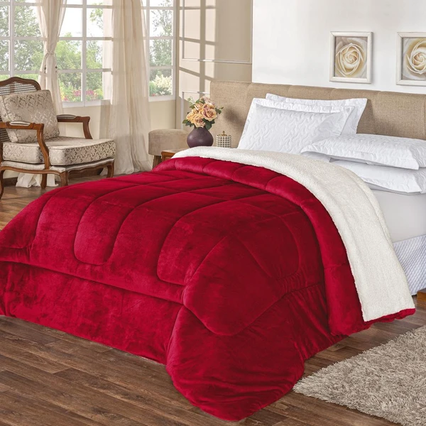 Edredom Queen Coberdrom Sherpa/Mantinha Everest 1 Peça - Vermelho