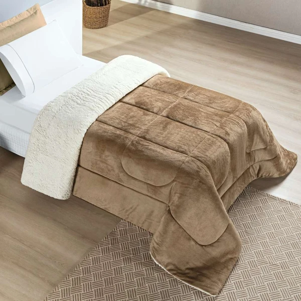 Edredom Solteiro Coberdrom Sherpa/Mantinha Everest 1 Peça - Cáqui
