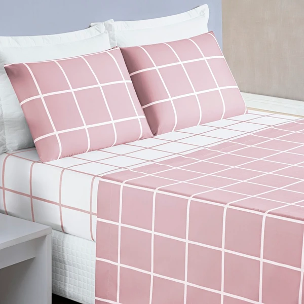 Jogo de Lençol Casal Micropercal 200 Fios Dustin 4 Peças - Rosa
