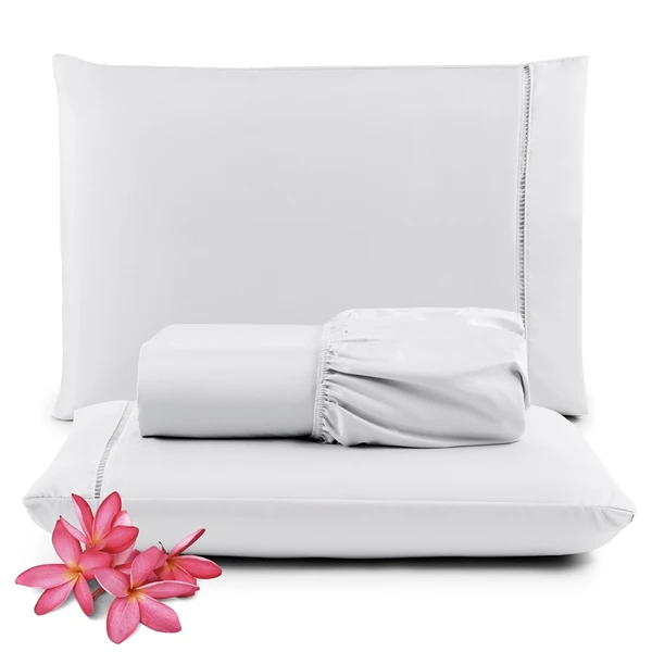 Jogo de Lençol Queen Micropercal 400 Fios Toque de Algodão 3 peças - Branco - Casa Modelo Enxovais