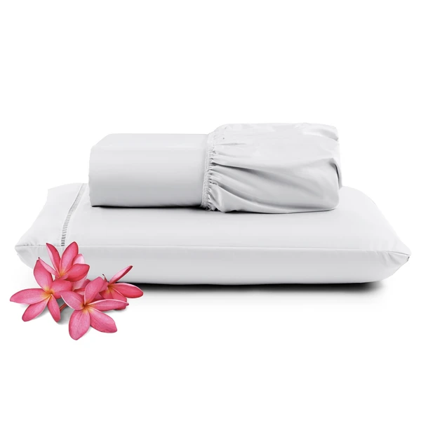 Jogo de Lençol Solteiro Micropercal 400 Fios Toque de Algodão 2 peças - Branco - Casa Modelo