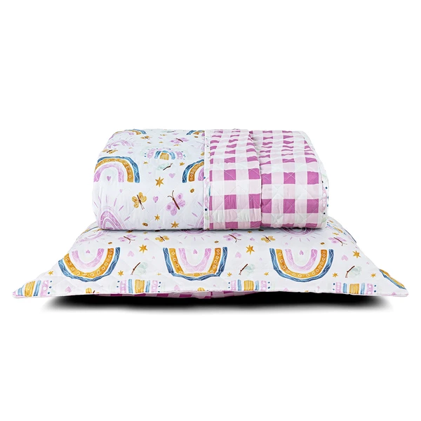 Kit Cobre Leito Solteiro Infantil Arco-Íris 4 Peças Micropercal 200 fios