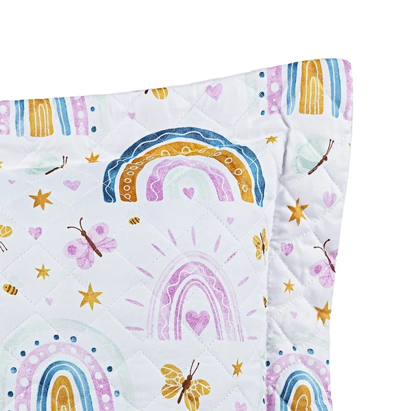 Kit Cobre Leito Solteiro Infantil Arco-Íris 4 Peças Micropercal 200 fios