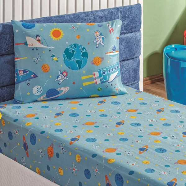 Kit Colcha Solteiro Bouti Kids com Jogo de Lençol - 4 peças Astronauta