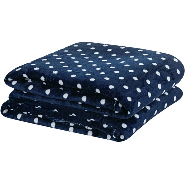 Manta Solteiro Petit Poa Flannel Microfibra 1 Peça - Marinho