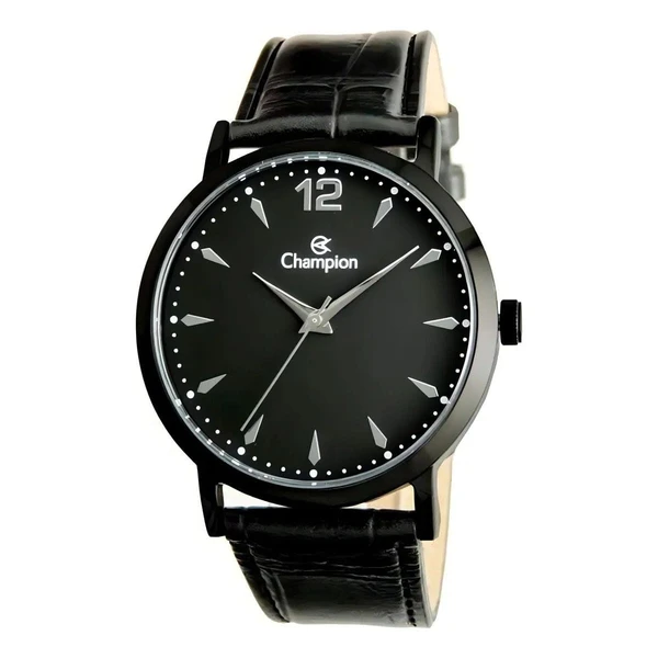Relógio Champion masculino preto couro CH22715N