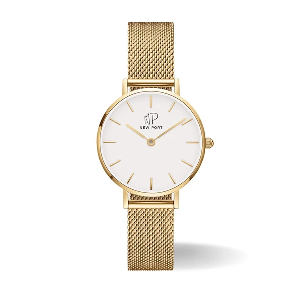Relógio Feminino Dourado Gold 32mm minimalista New Port