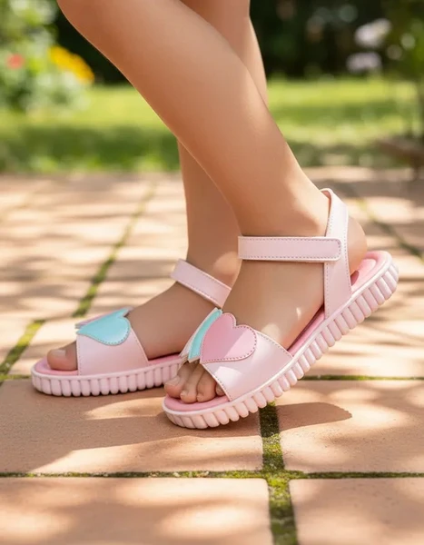 Sandalia papete infantil Pampili Candy Corações Sobrepostos rosa suspiro