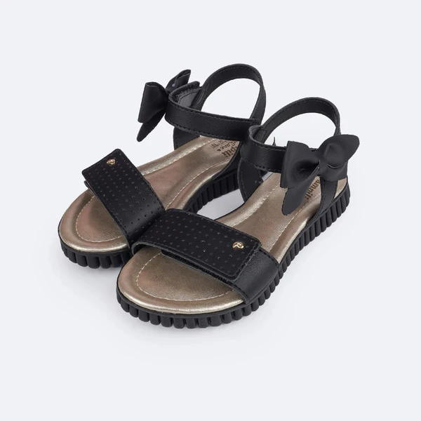 Sandalia papete infantil Pampili Candy com Laço Preto