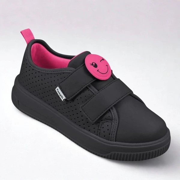 Tenis infantil feminino Pampili Up Patch carinha preto e pink